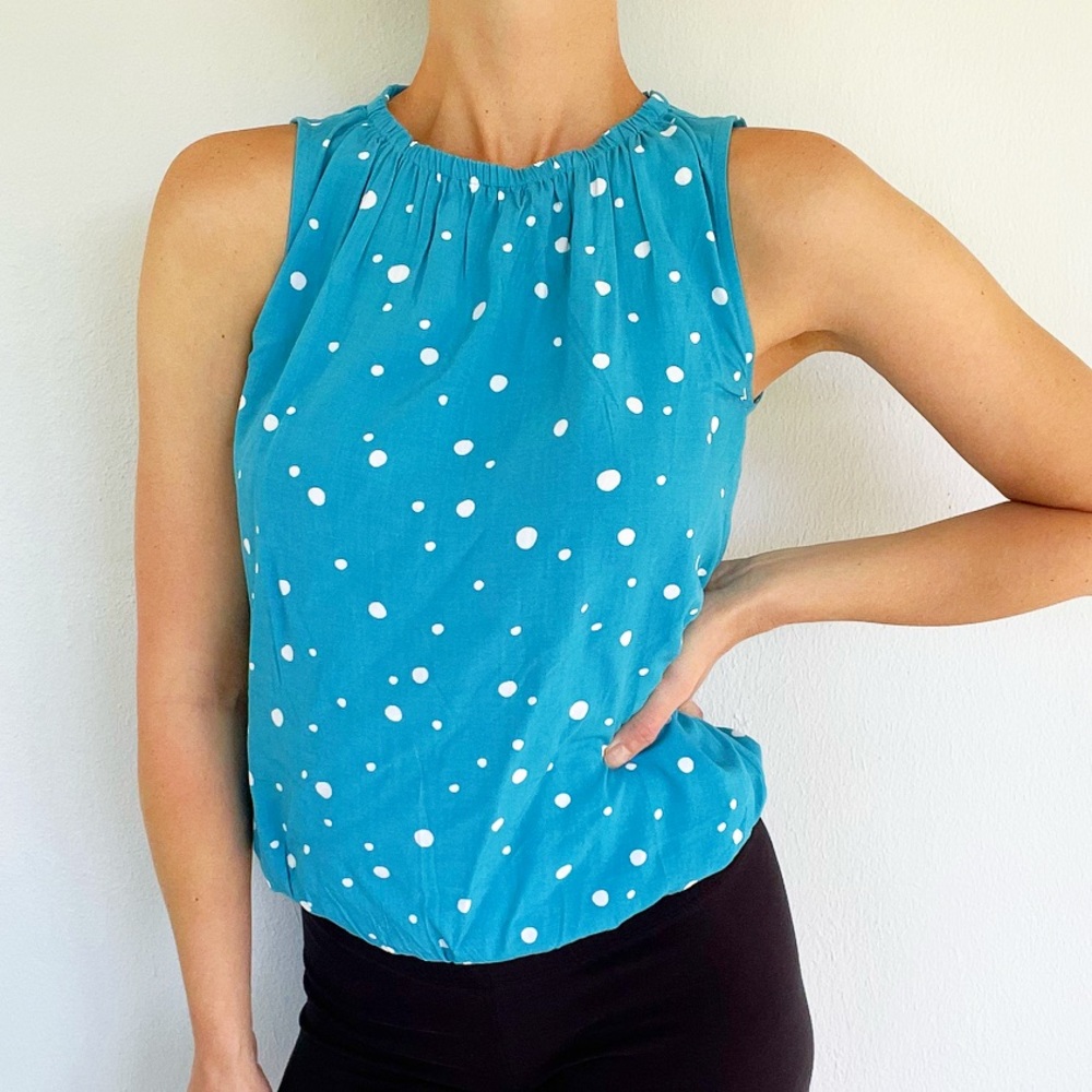 LOFT blue polka dot sleeveless elastic trim blouse size XXSP